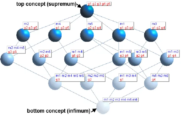 Figure 6.5  The Formal Concept Lattice 40  extracted from the Formal Context  in Table 6.2