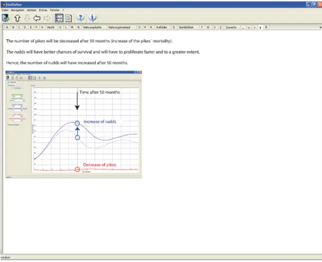 Figure 2. Screenshot of a description and biological interpretation of a simulation outcome as an  instructional intervention for data interpretation given by the computer program ’SimBioSee’ (GiS)