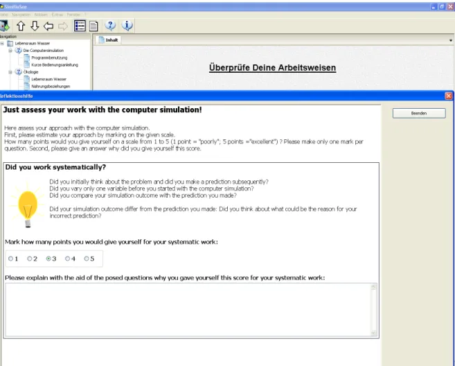 Figure 3. Screenshot of the reflective assessment tool as instructional support for self-regulation (R)
