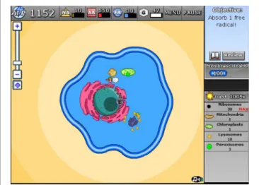 FIGURE 2 | The screenshot shows a scene from Level 5 with the presentation of the current objective in the upper right-hand area and the available resources in the lower right-hand area (with permission of Carolina Biological Supply Company).