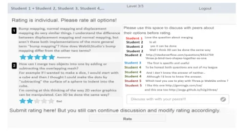Fig. 2. Sample PyramidApp scenario with selected options and discussions occurred 