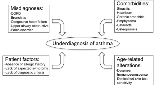 Figure 1: This schematic highlights the common factors that lead to underdiagnosis of asthma in the elderly population