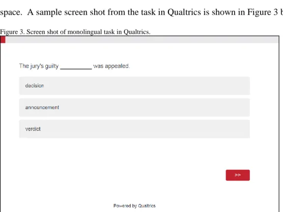 Figure 3. Screen shot of monolingual task in Qualtrics. 