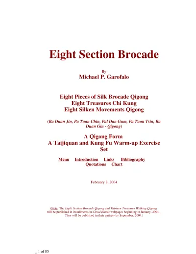 Eight Section Brocade Chi Kung, Ba Duan Jin Qigong, Eight Silk ...