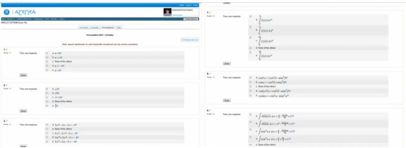 Fig. 5. Initial questionnaires implemented at digital campus platform Atenea UPC (Moodle)