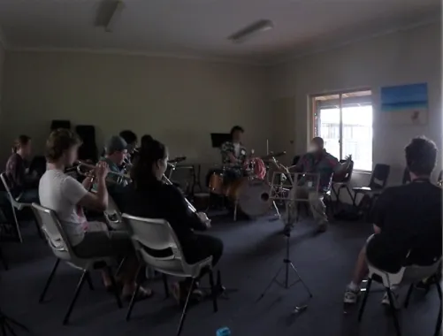 Figure 5.2 shows a snapshot of this part of the lesson, with Drew directing dynamics as the  students improvised to the storm