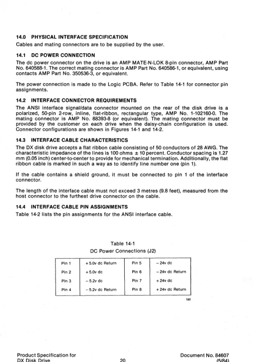 Table 14-2 lists the pin assignments for the ANSI interface cable. 