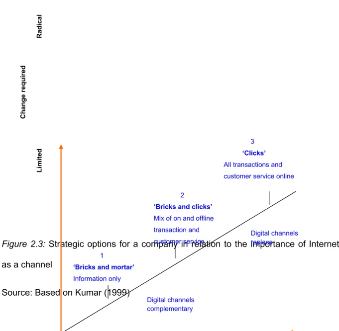 Figure 2.3: Strategic options for a company in relation to the importance of Internet