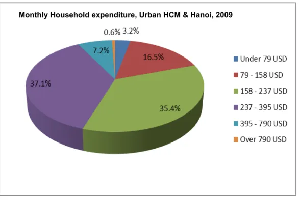 Figure 4.3: Monthly household expenditure of Urban in HCM &amp; Hanoi City, 2009