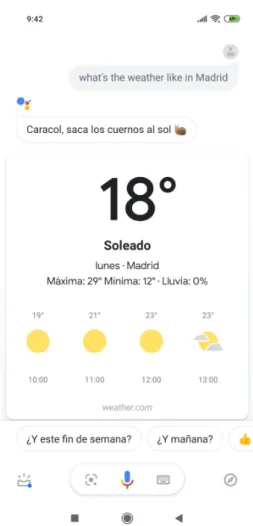 Fig. 1.2. Result to weather request from Google Now