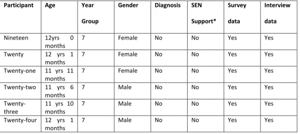 Table 4.7: Participant characteristics for non-autistic peer mentors in school three 
