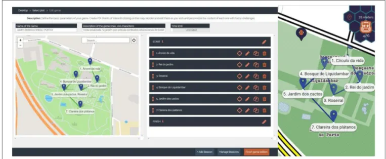 FIGURE 5 | Screenshot of the map displaying the entire path of the activity and the respective Points of Interest (authoring tool on the left; mobile app on the right).