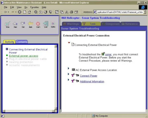 Figure 5. When presenting supporting information for a troubleshooting step, ADAPTS uses  the strerchtext approach (right): depending on user goal and knowledge, fragments can be 