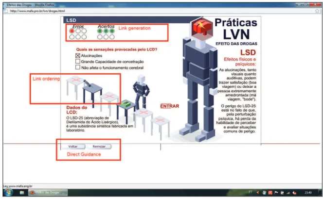 Figure 15 shows representations of direct guidance, sorting and generation of links in  educational contexts in the VLN screen