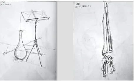 Figure 1 (L): Drawing 4.Student A (dyspraxic) Day 1 Drawing 1. (R): Student A (dyspraxic) Day 1   