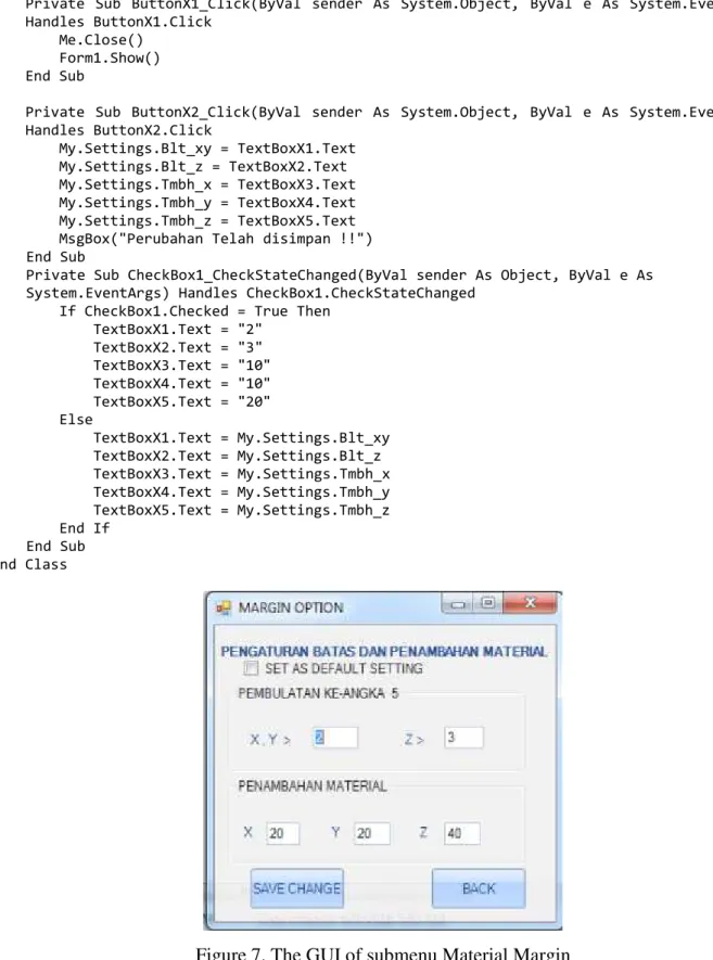 Figure 7. The GUI of submenu Material Margin 