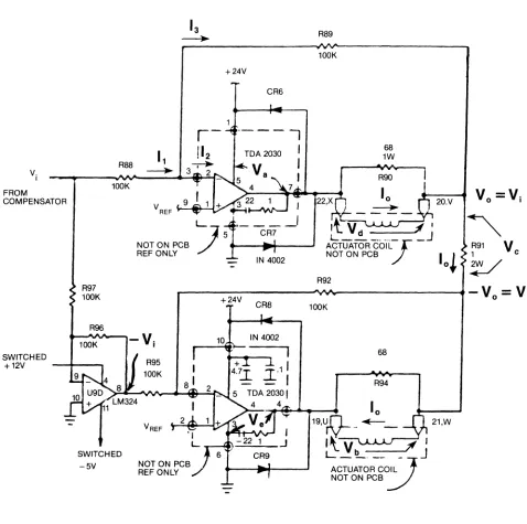 Figure 1-16 illustrates the actuator TDA2030 power The drive circuits_ The actuator driver receives Vi input from the compensator
