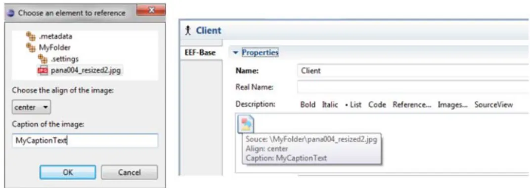 FIGURE 13. The image browser dialog window and a sample inserted image placeholder with a tooltip.