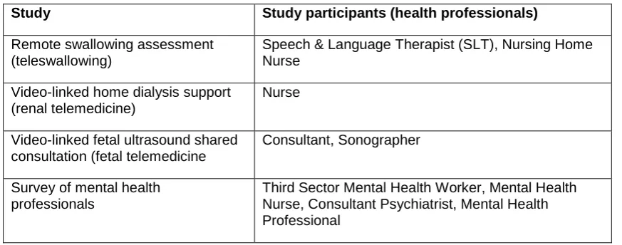 Table 1. Categories of staff in the four different case studies, quoted below 