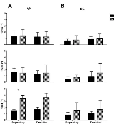Figure 7. Young and older mean ± SD of variability of the pelvis (top row), trunk 