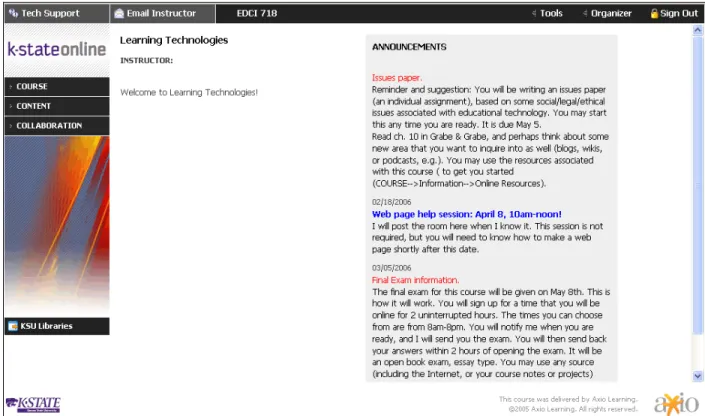 Figure 5. KSOL – student view page. (Source: copyright © 2005, Kansas State University