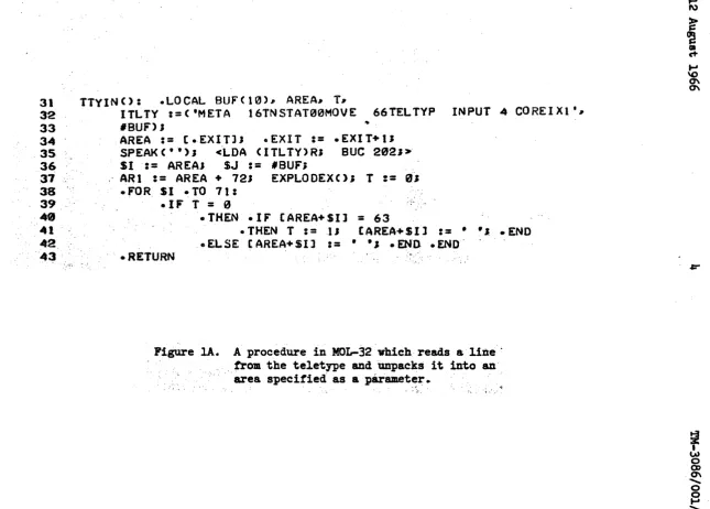 Figure lA. A procedure in MOL-32 which reads & line·' from the teletype and Unpacks it into an· area specified as a 