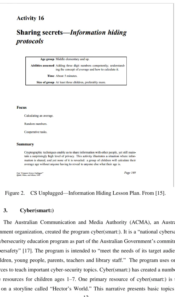 Figure 2.   CS Unplugged—Information Hiding Lesson Plan. From [15]. 