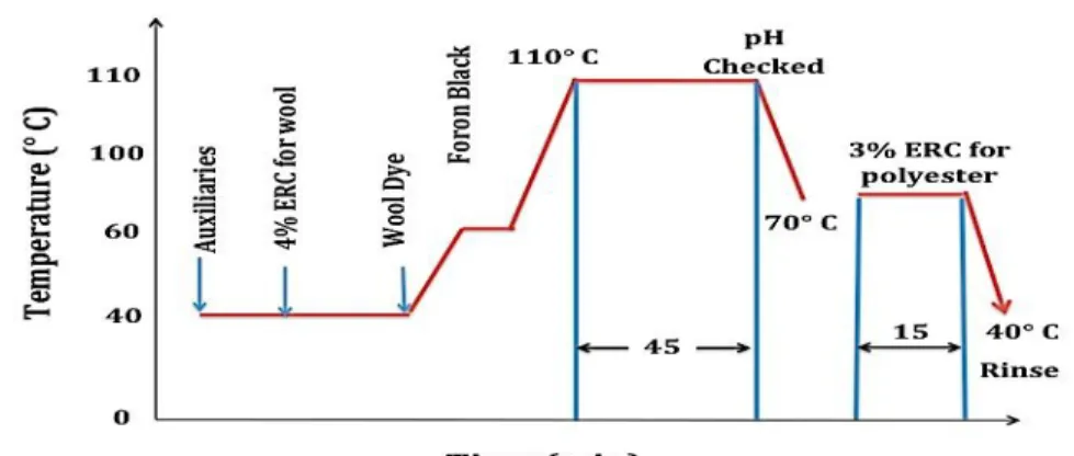 Figure 3.4 Line diagram of polyester/wool blends dyeing procedure and the ERC  treatment