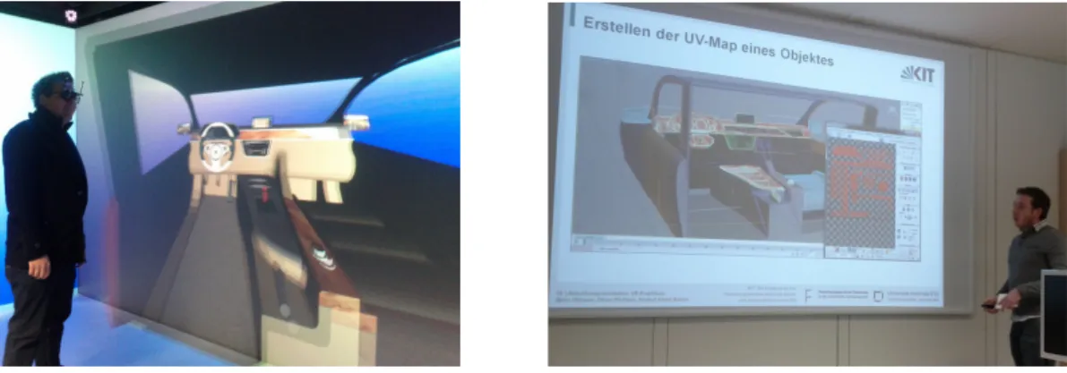 Fig. 4. (a) Immersive car cockpit configurator (IC 3 ) project; (b) Student presentation on IC 3  project 