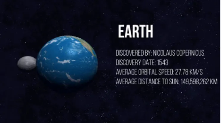 Figure 3. Main menu with the solar system