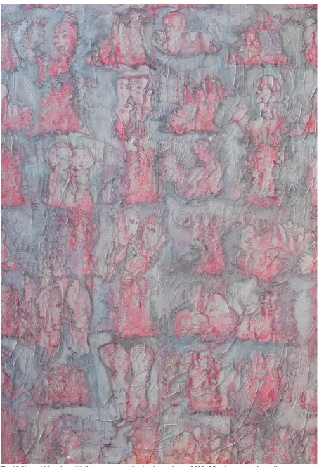 Fig. 18 Richard Monahan: Wallpaper composition in pink and grey. 2008. Oil paint, pen and pencil on canvas