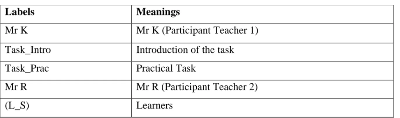 Table 2: Table showing labels with meanings to be used in the data analysis 