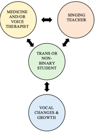 Figure 1. Conceptual framework for trans and non-binary singers. This figure illustrates  the factors that affect vocal changes and development of trans and non-binary singers