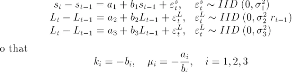Table I includes the estimation results obtained for the sample period 1991-1995 and shows that the parameters b i of the discrete time specication (and hence, the diusion parameters k i ) are signicantly dierent from zero.