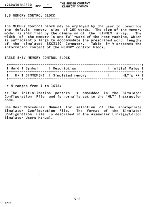 TABLE 5-IV MEMORY CONTROL BLOCK 