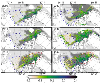 Table 3. Surface feature height statistics, as in Table 2 but for the processing using an 80 cm threshold, with the results using all features ineach region shown (not delineated by ice type).