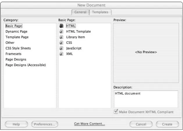 Figure 2-2By default, this generally creates a document in Transitional XHTML 1.0 (you can check this by looking