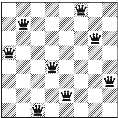 Figure 9-2. One of many possible solutions to the Eight Queens problem
