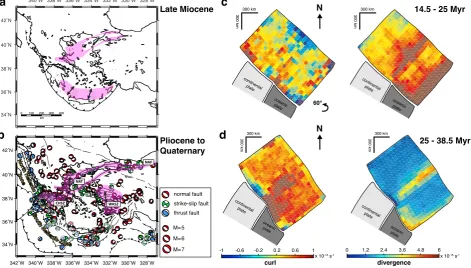 Fig. 9. Upper plate deformation within the Aegean region forﬁeld for the 14.5–25 Myr time period of model 1