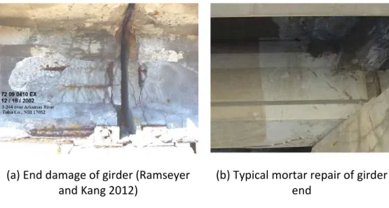 Figure 1.1. End region damage and mortar repair of concrete bridge girder. 