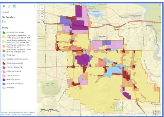 Figure 3. An example ArcGIS online web application displaying color-coded zoning within a city boundary