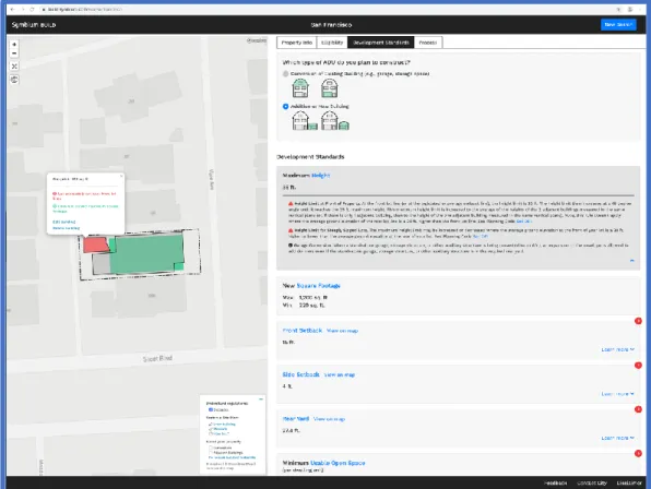 Figure 10. Screenshot from Symbium's online platform for determining legal compliance for an accessory dwelling unit  (ADU)