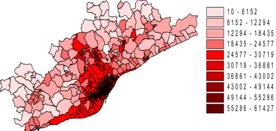 Figure 2: Spatial Employment Density in the Metropolitan Area of Barcelona (number of jobs per Km 2 ) 