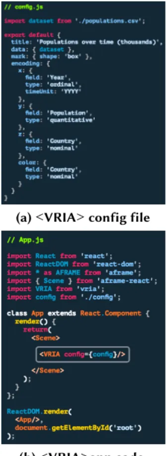 Figure 3: Examples of a configuration (a) and an application file (b) for <VRIA>.