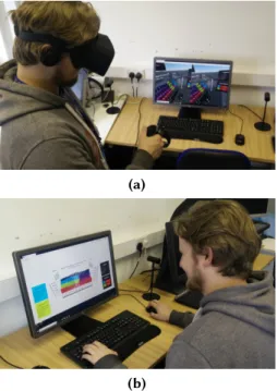Figure 6: A study participant evaluating the WebVR IA application, using our
