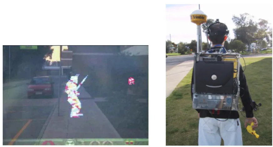 Figure 3.10: On the left ARquake example of gameplay, on the right device than runs it