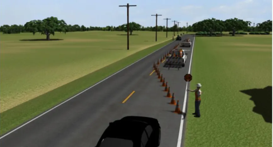 Figure 5.  Third person point of view of a work zone with two flaggers  