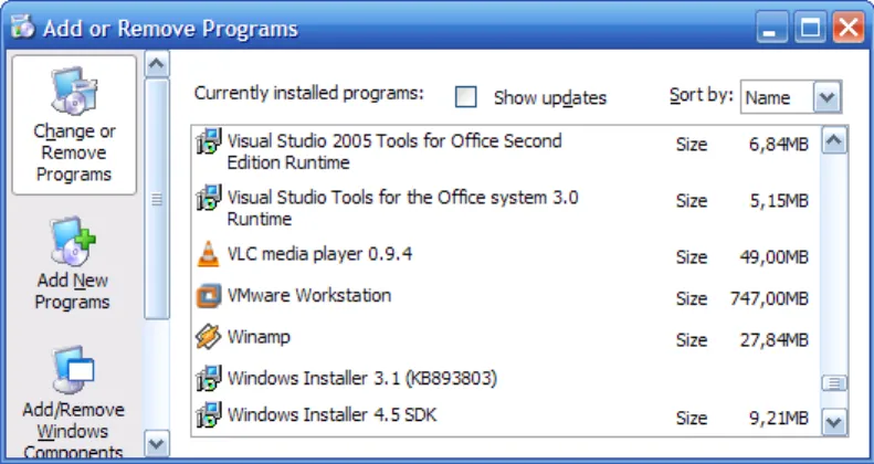 Figure 2.1: The standard location for Windows users to remove installed software.