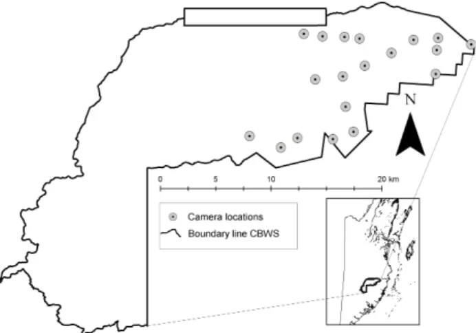 Figure 2. Cockscomb Basin Wildlife Sanctuary, Belize with approximate positions of camera traps during the survey.