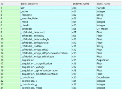 Figure 4.4: Example of the Classes and Objects tables of a given SetOf P articles database file.